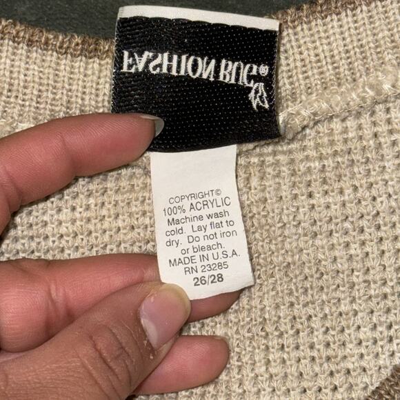 Vintage Fashion Bug Sweater Women's 26 Beige Brown Printed Knit Nordic Plus Size - Picture 6 of 7